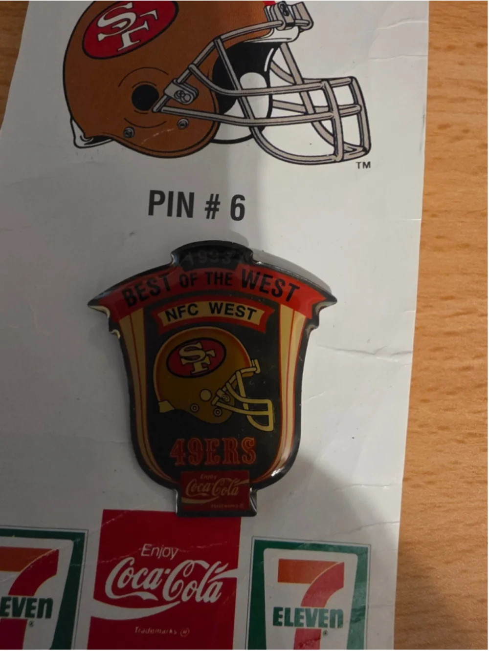 VTG 1993 Coca-Cola 7-Eleven Best of the West NFL Pin #6 San Francisco 49ers NIP